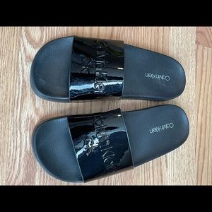 Calvin Klein Black Shiny Slides